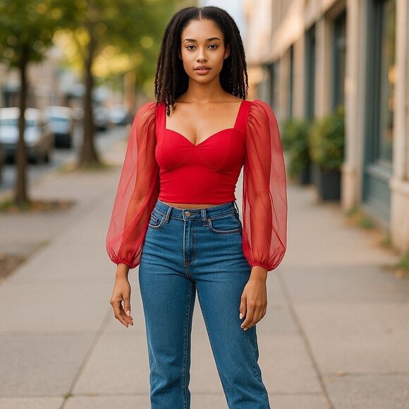 Windsor Sheer Sleeve Blouse - Festival - Concert - Date Night - Like New - Picture 3 of 8